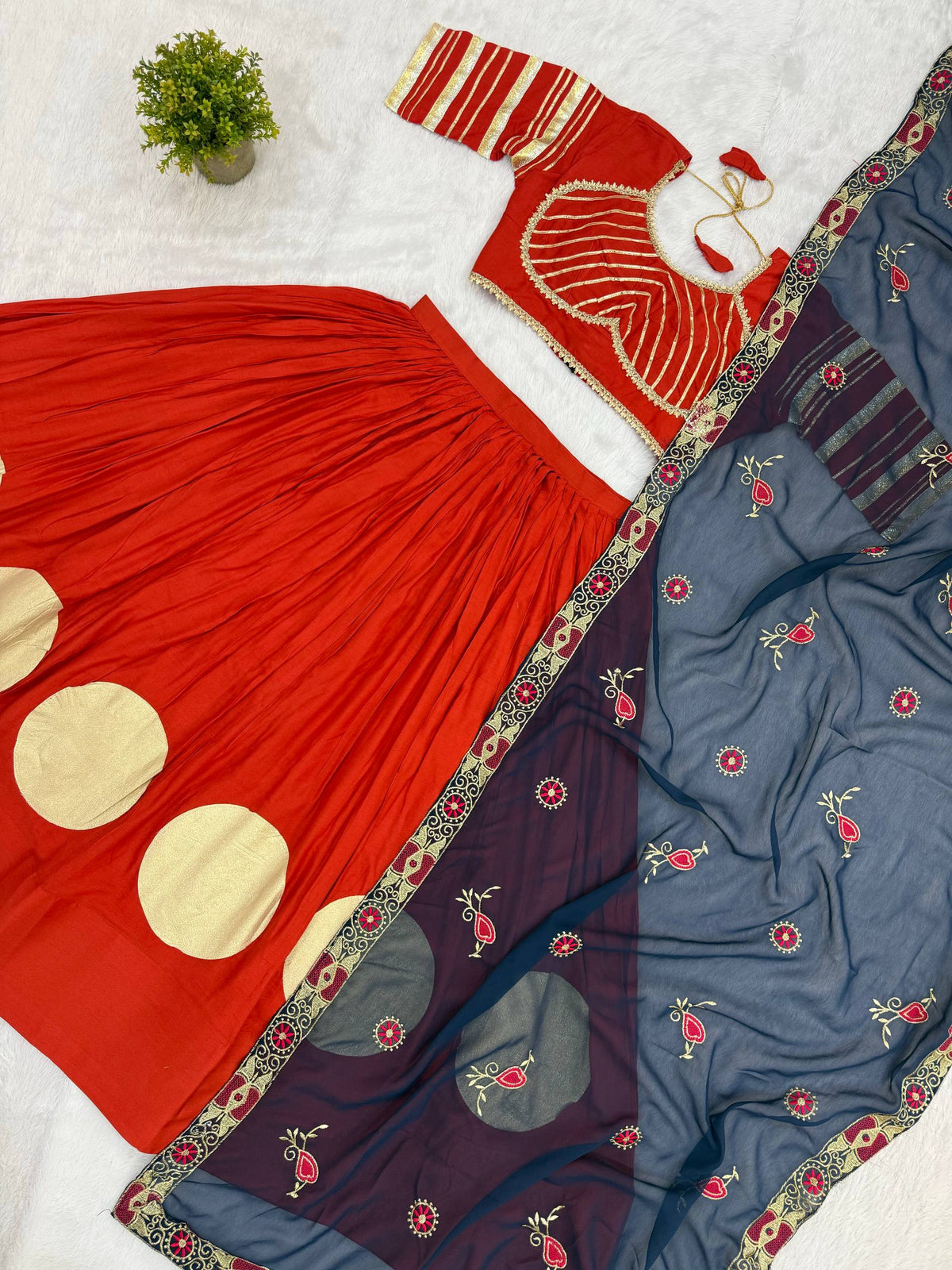 Girls Traditional Embroidered Choli with Lehenga & Dupatta Set