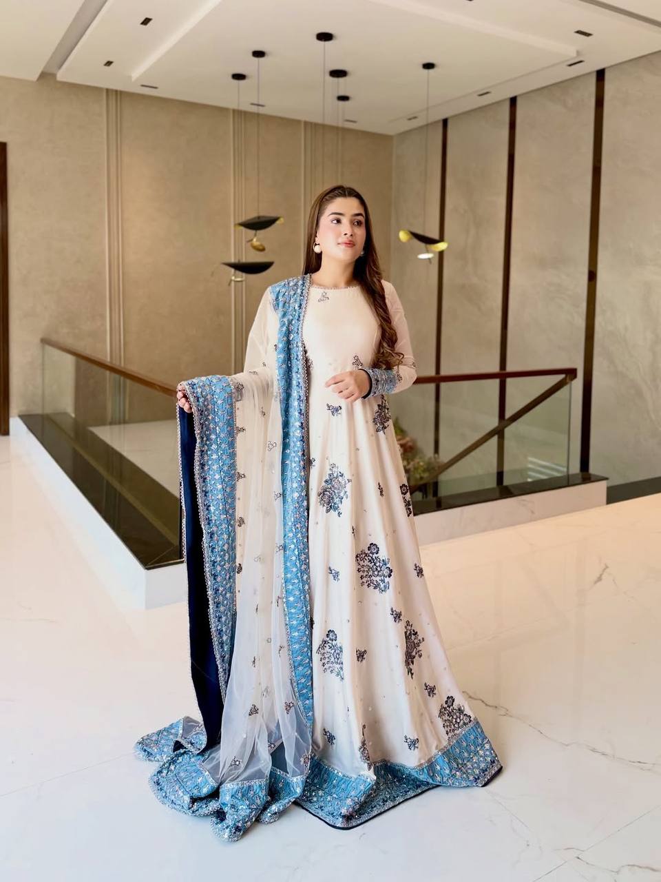 Party Wear Look Heavy Star Georgette Gown,Dupatta & Bottom Set