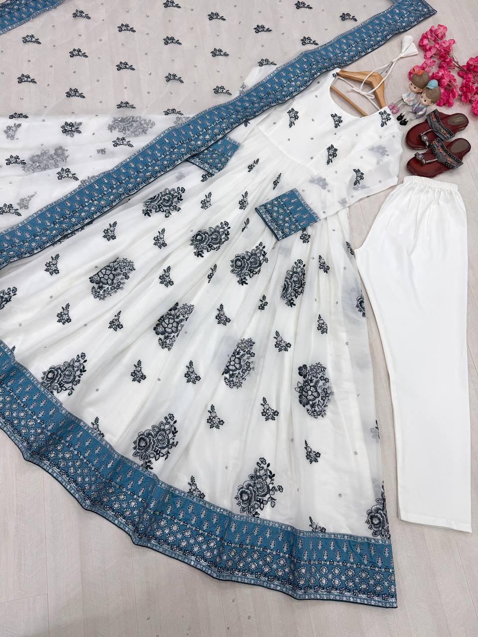 Party Wear Look Heavy Star Georgette Gown,Dupatta & Bottom Set