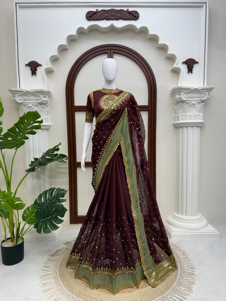 Chocolate Velvet Grace Mandala Art Saree