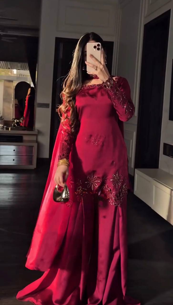 Ruby Bloom Embroidered Kurta Palazzo Set