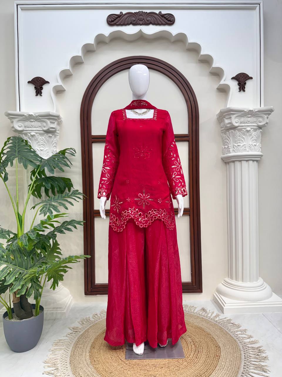 Ruby Bloom Embroidered Kurta Palazzo Set