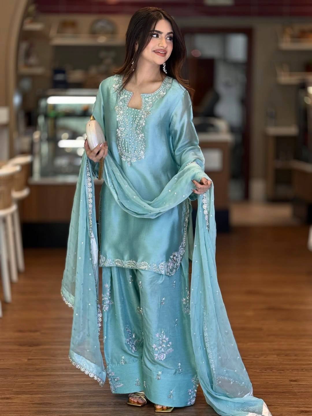 Riya - KD003  Kurti With Farshi Plazzo & Dupatta Set