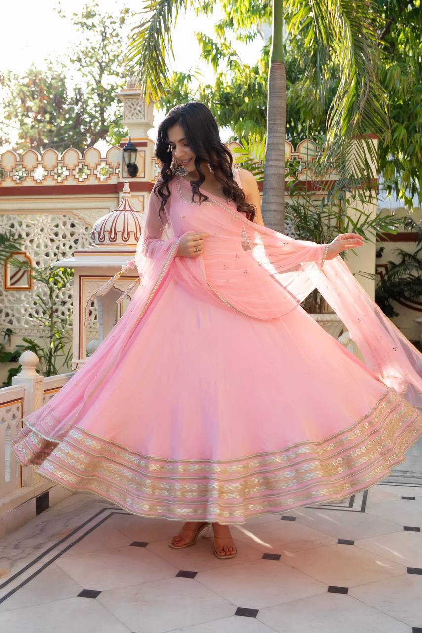 Pink Petal Festive Anarkali Gown Set