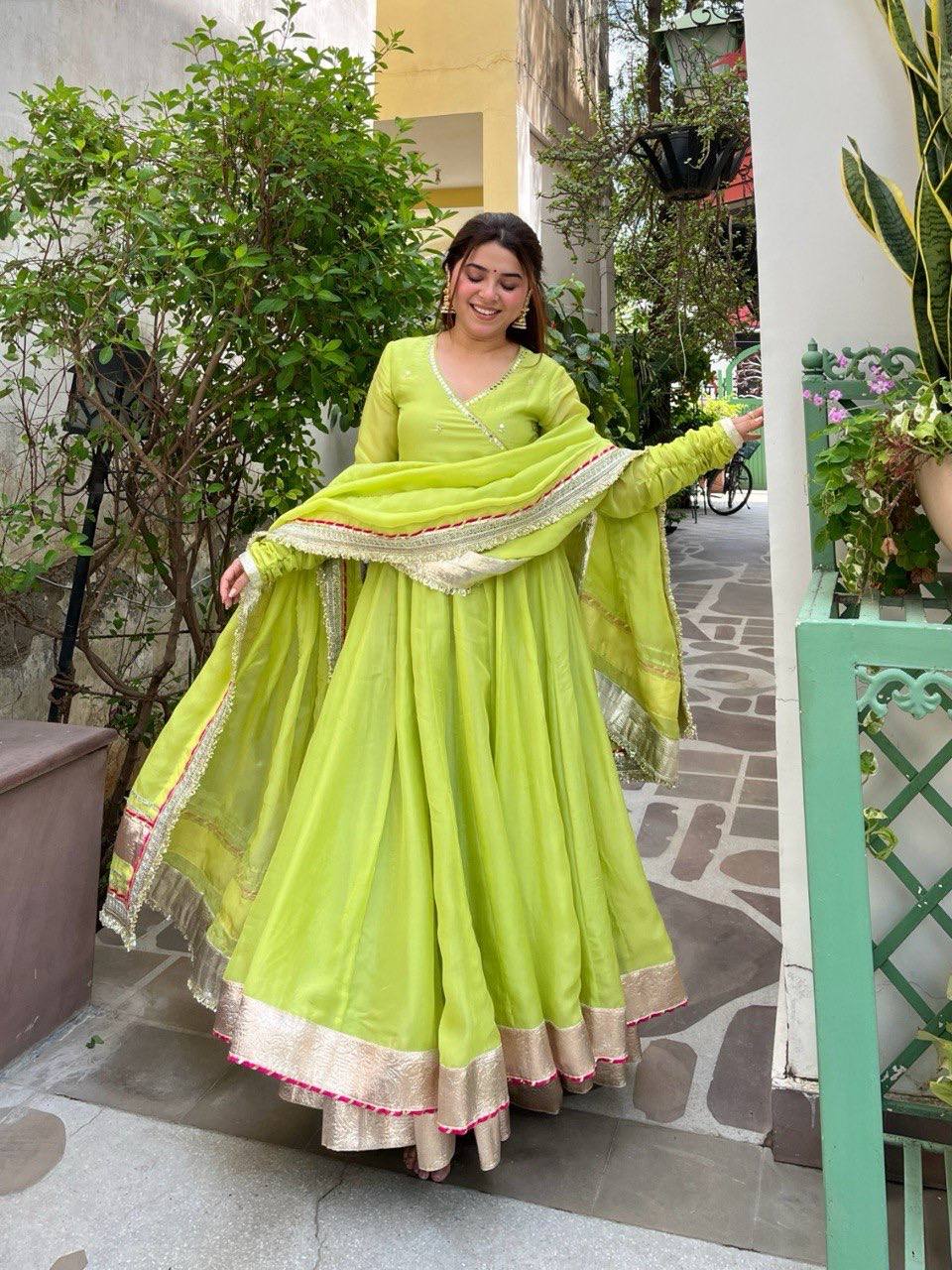 Lime Green Anarkali Suit Set with Dupatta