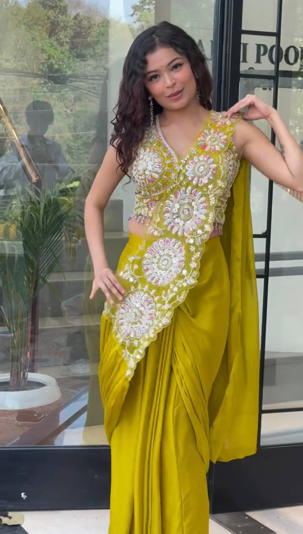 Shree – KD1001 Mustard Bloom Ready-to-Wear Saree