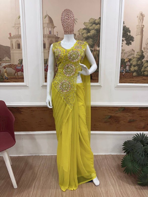 Shree – KD1001 Mustard Bloom Ready-to-Wear Saree