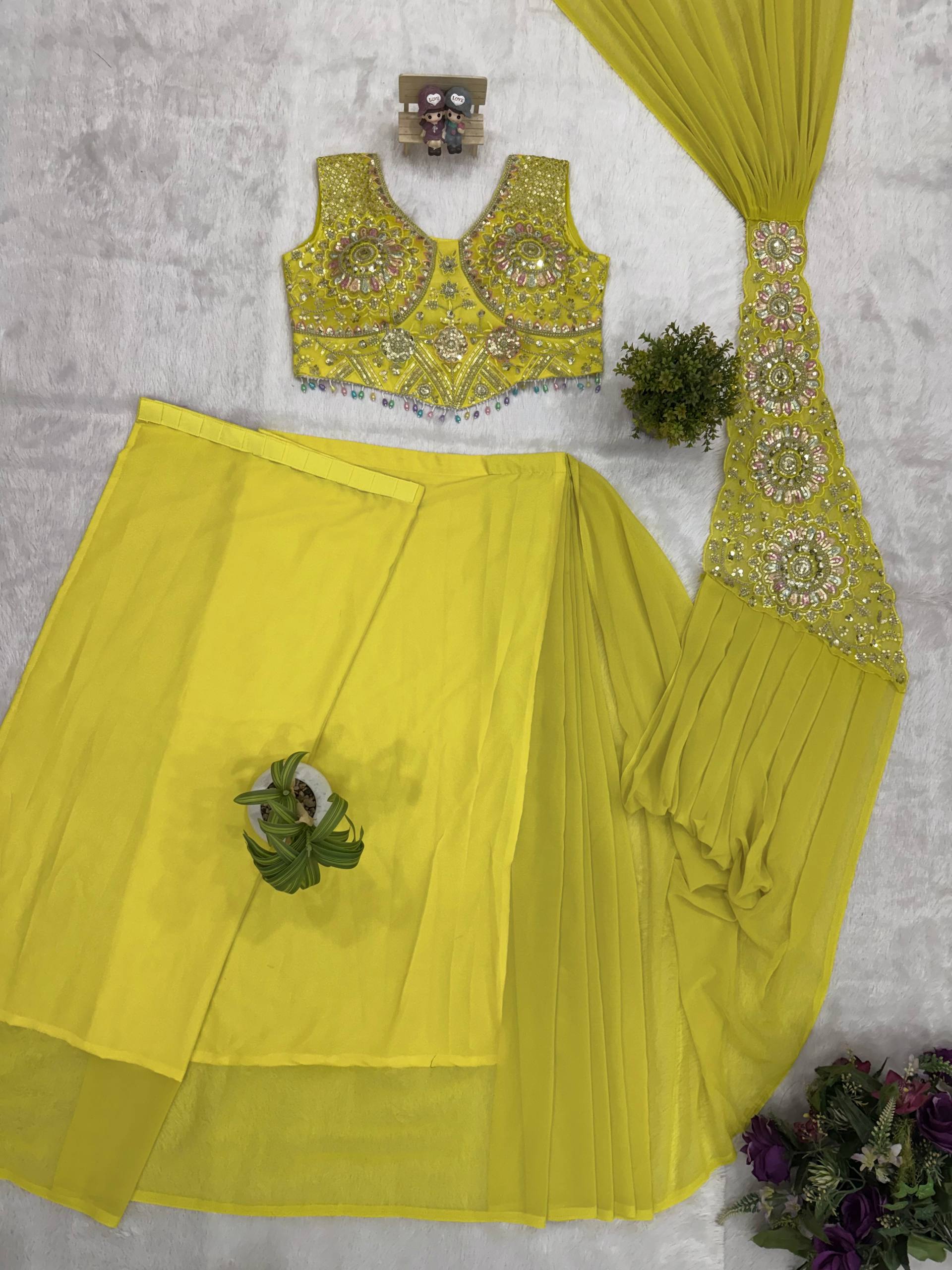 Shree – KD1001 Mustard Bloom Ready-to-Wear Saree