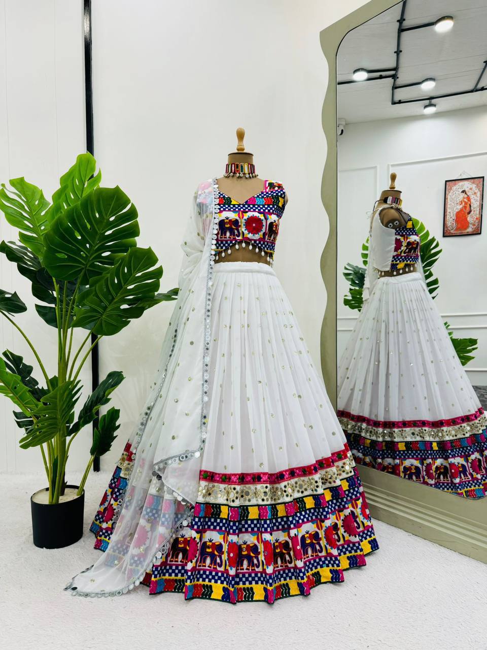 White Gujarati Patchwork Embroidered Lehenga Choli with Dupatta