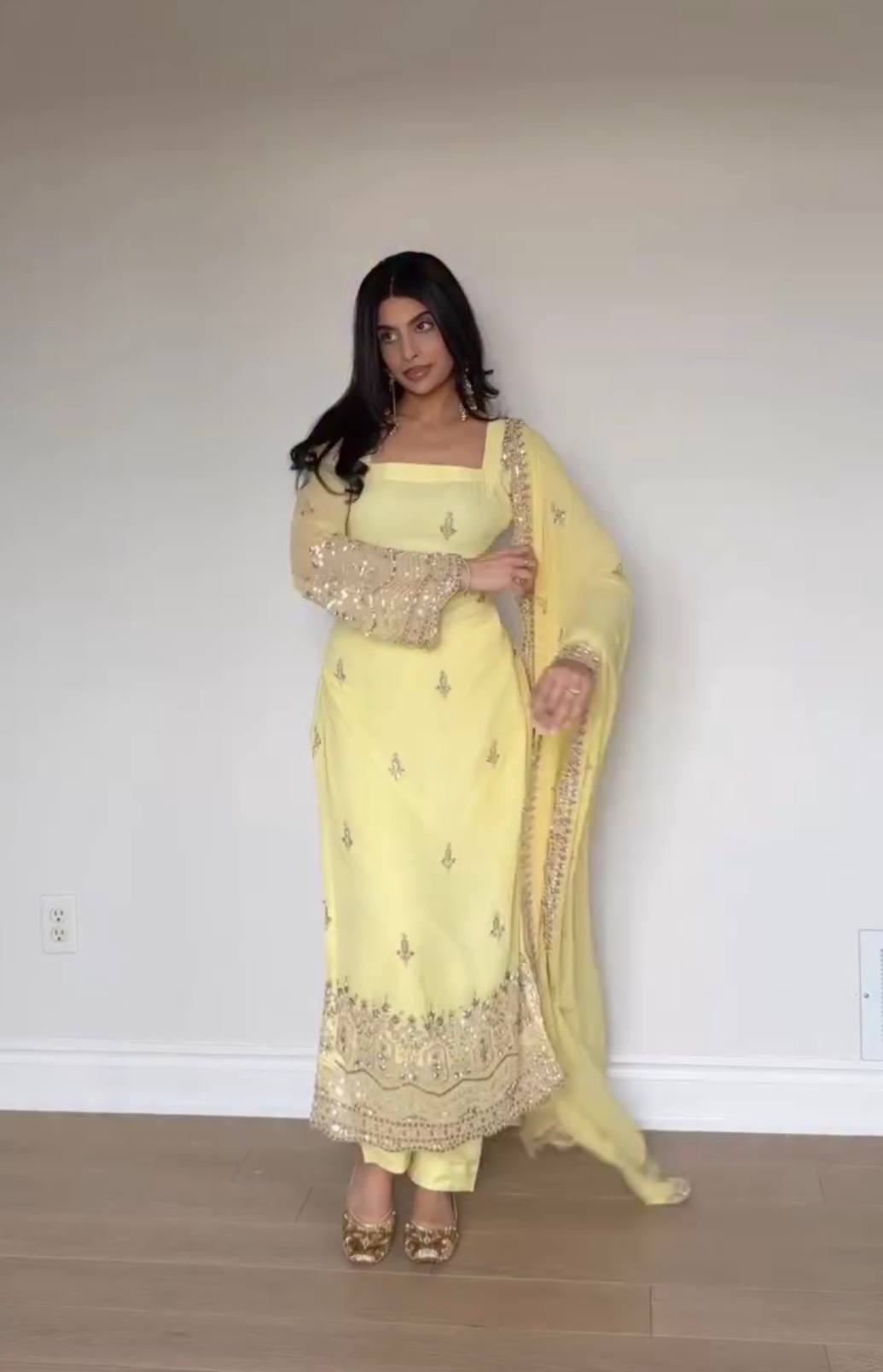Straight Pair Embroidered Kurti With Pant & Dupatta Set