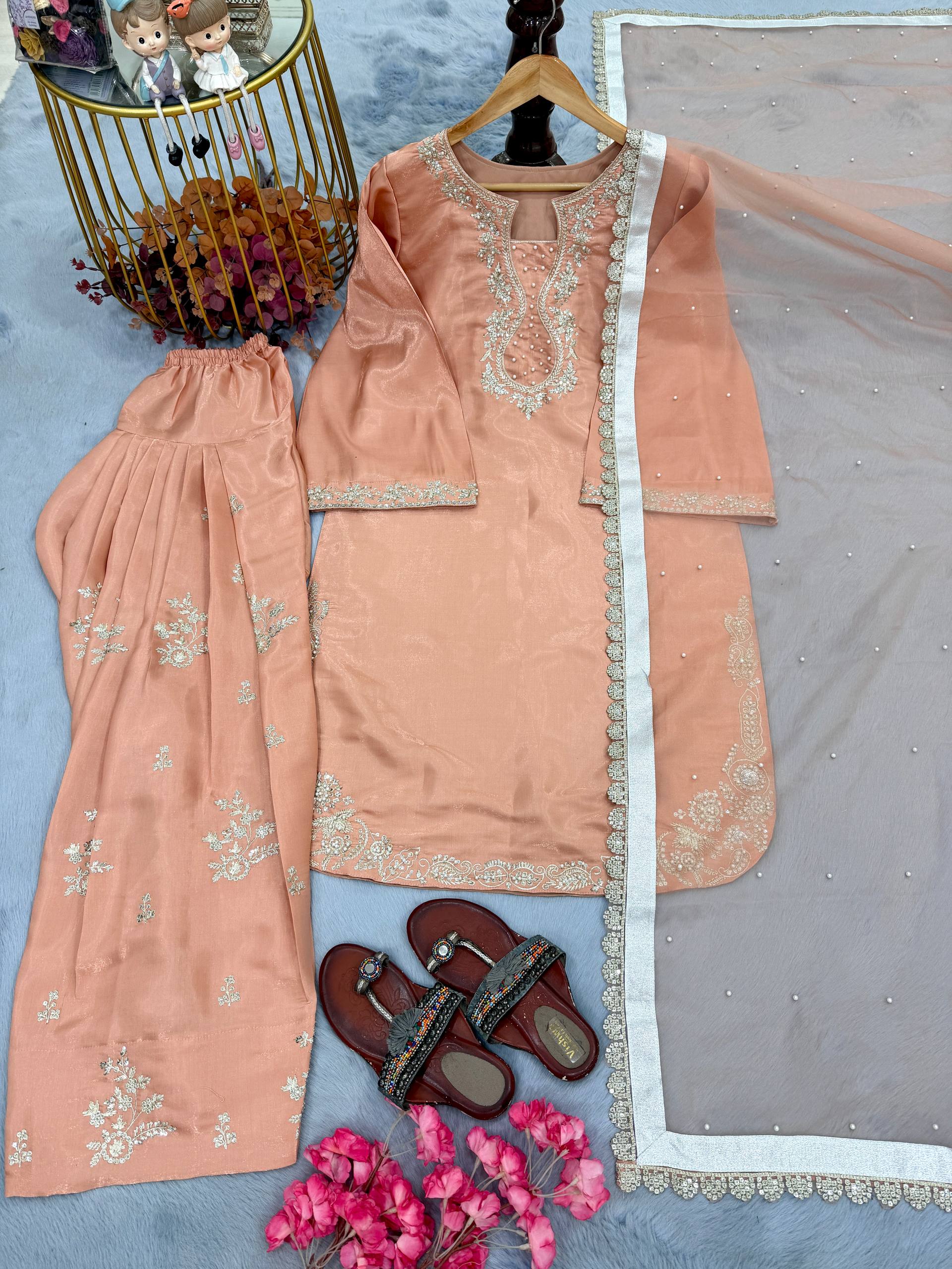 Riya - KD003  Kurti With Farshi Plazzo & Dupatta Set