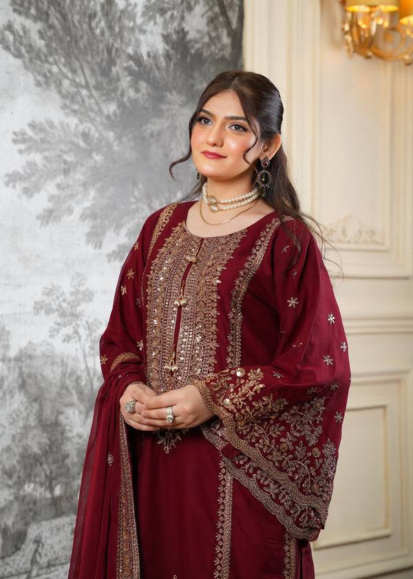 Jiya– KD001 Maroon Kurti With Flair Pant & Dupatta