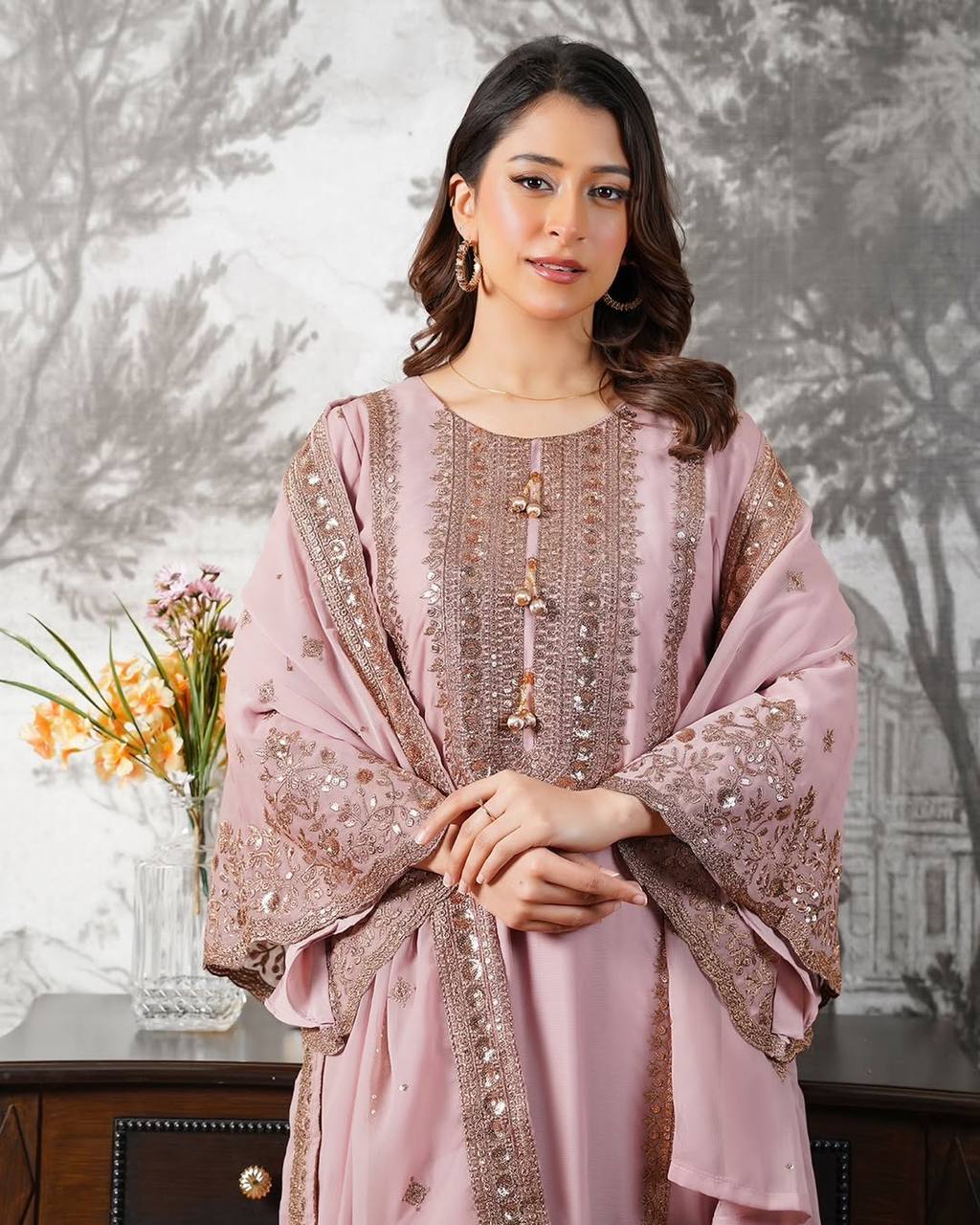 Jiya– KD003 Onion Pink Kurti With Flair Pant & Dupatta