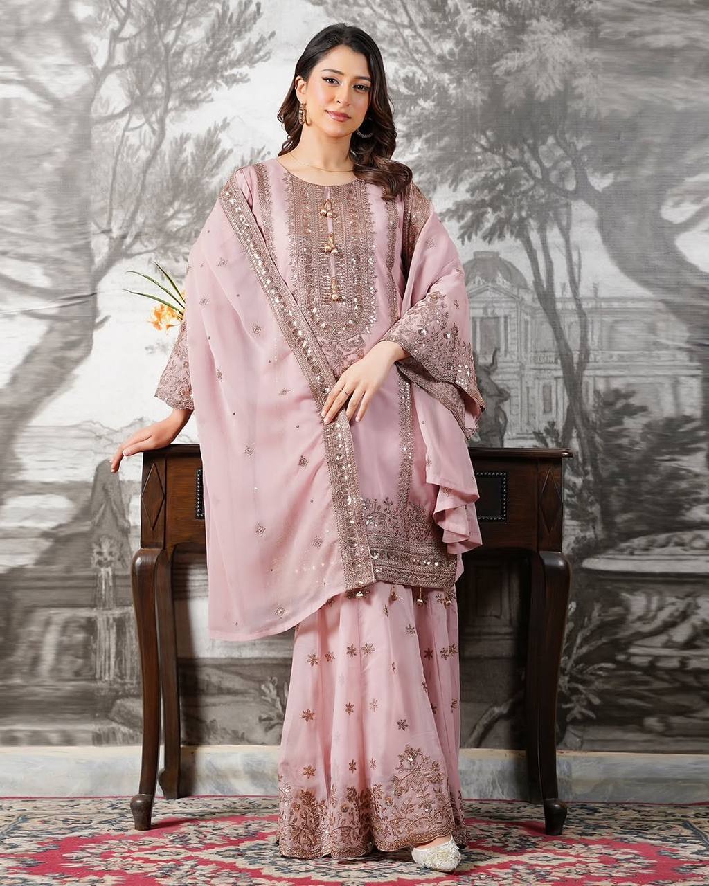 Jiya– KD003 Onion Pink Kurti With Flair Pant & Dupatta
