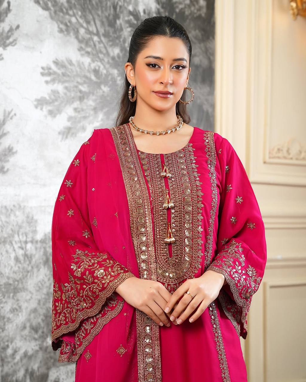 Jiya– KD004 Rani Pink Kurti With Flair Pant & Dupatta