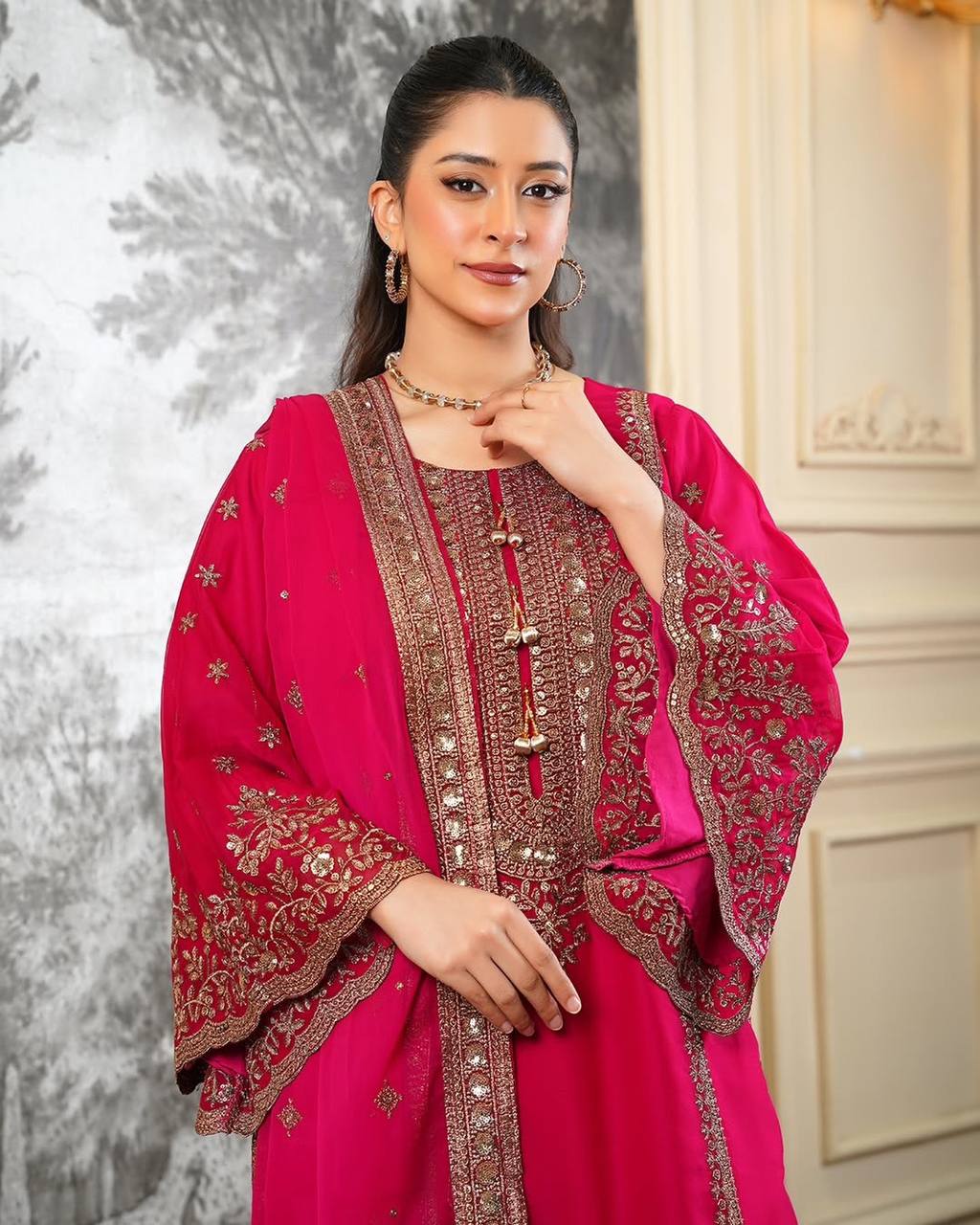 Jiya– KD004 Rani Pink Kurti With Flair Pant & Dupatta