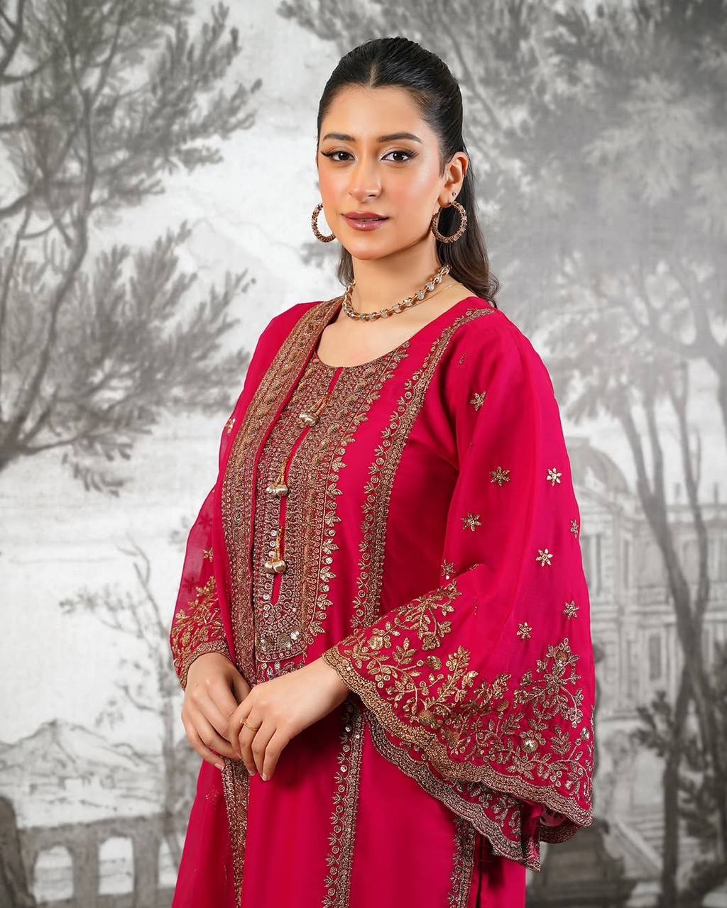 Jiya– KD004 Rani Pink Kurti With Flair Pant & Dupatta