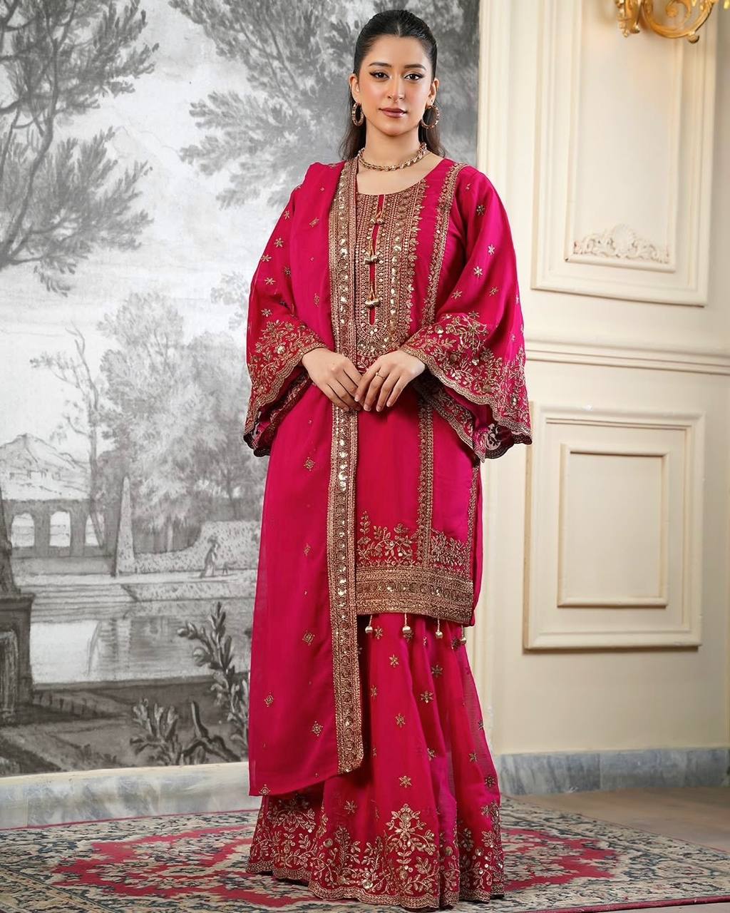 Jiya– KD004 Rani Pink Kurti With Flair Pant & Dupatta