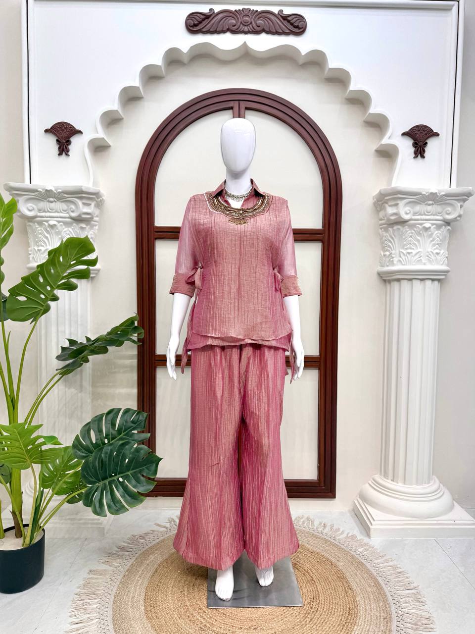 Women's Hand Work Crinkle Co-Ord Set with Palazzo