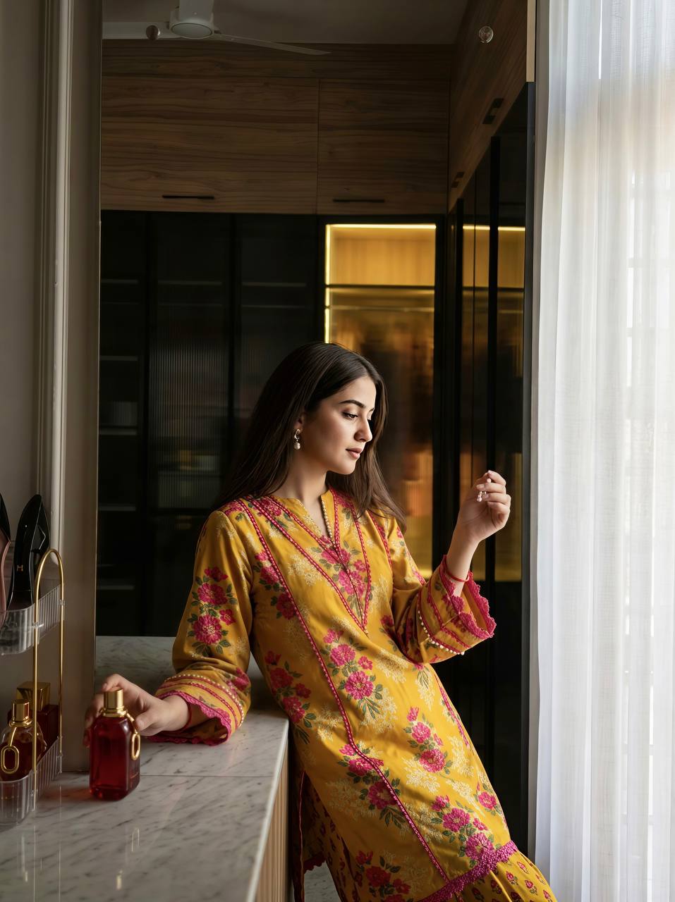 Women’s Yellow Floral Printed Kurta with Palazzo Set