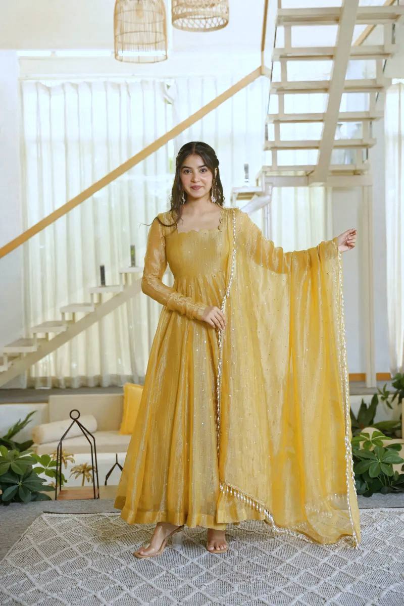 Golden Aura Embroidered Anarkali Gown With Dupatta