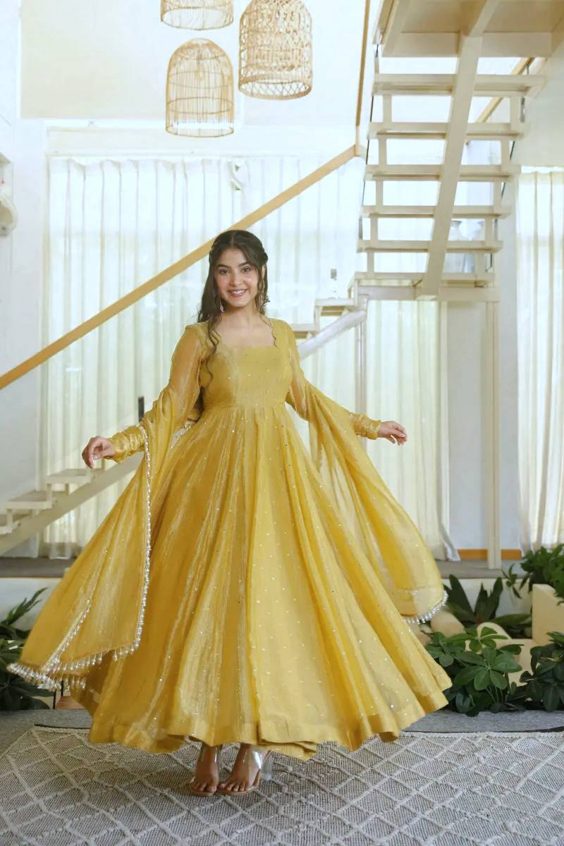 Golden Aura Embroidered Anarkali Gown With Dupatta