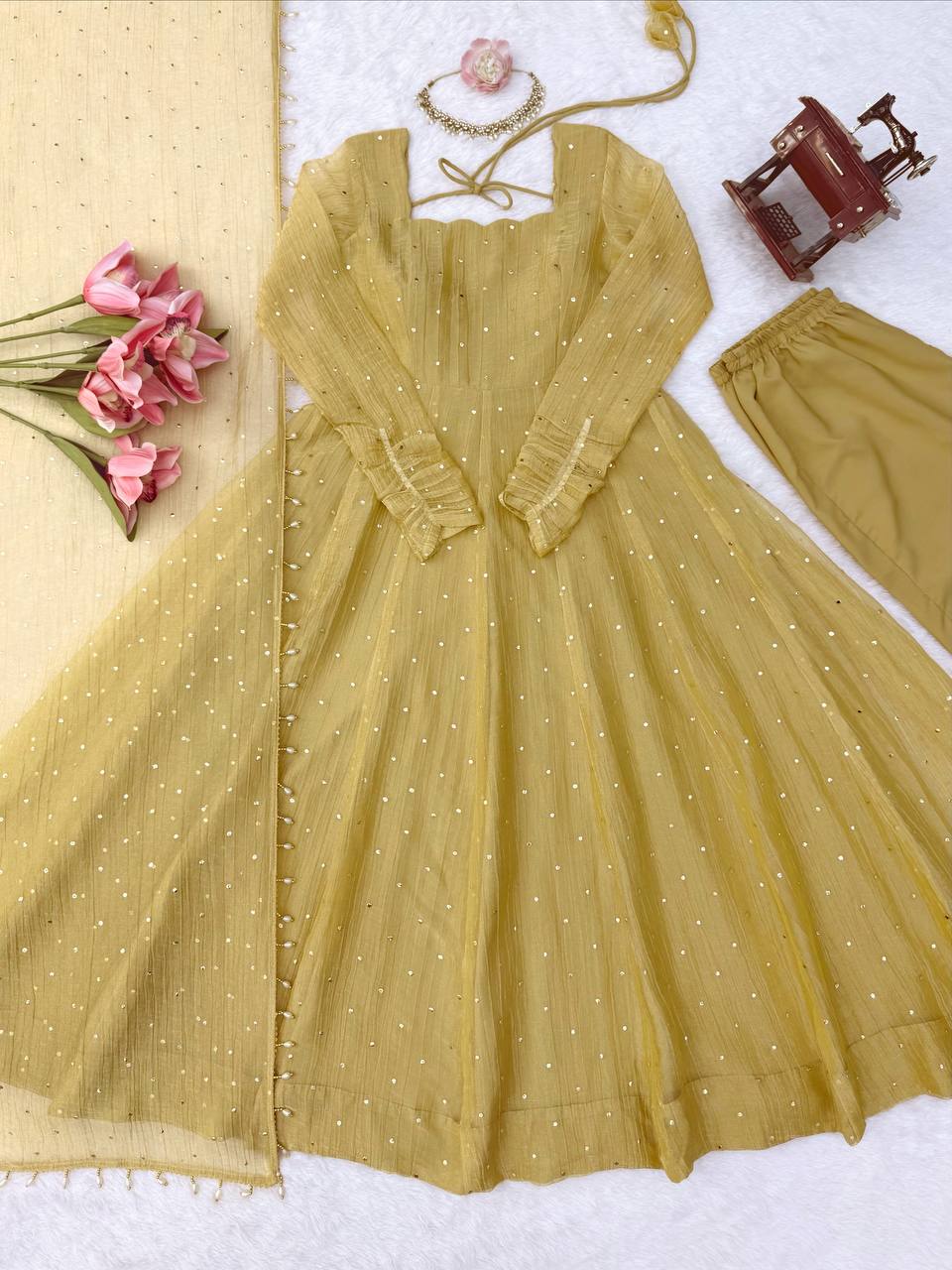 Golden Aura Embroidered Anarkali Gown With Dupatta