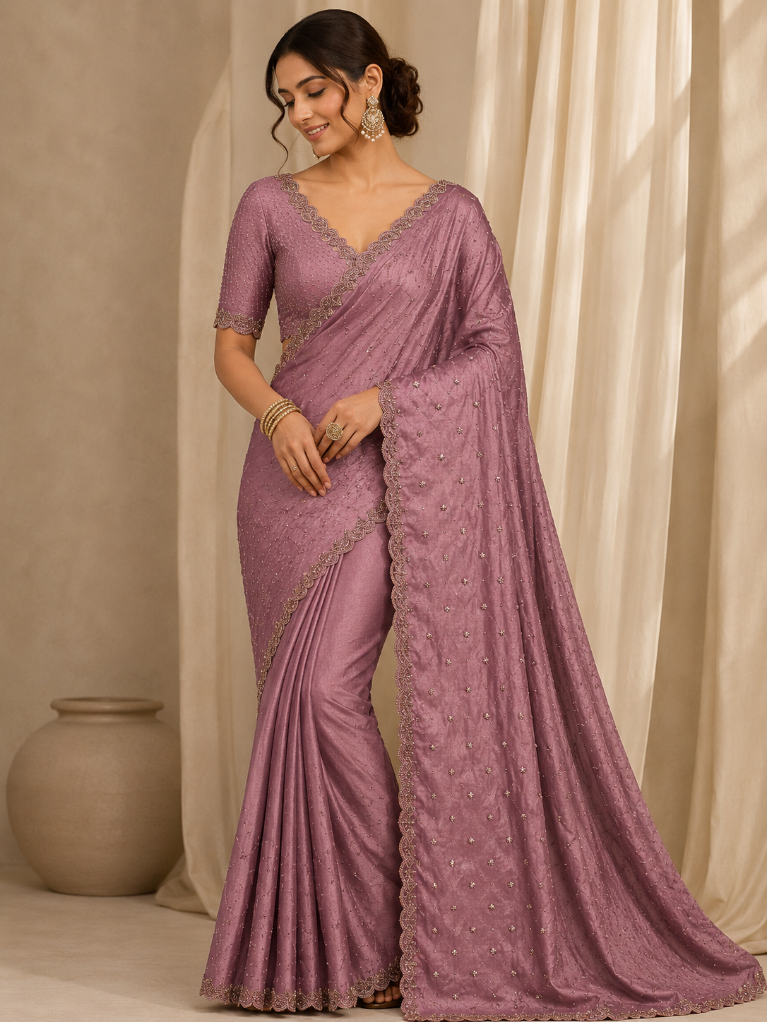 Dusty Rose Diamond Graceful Designer Embroidered Saree