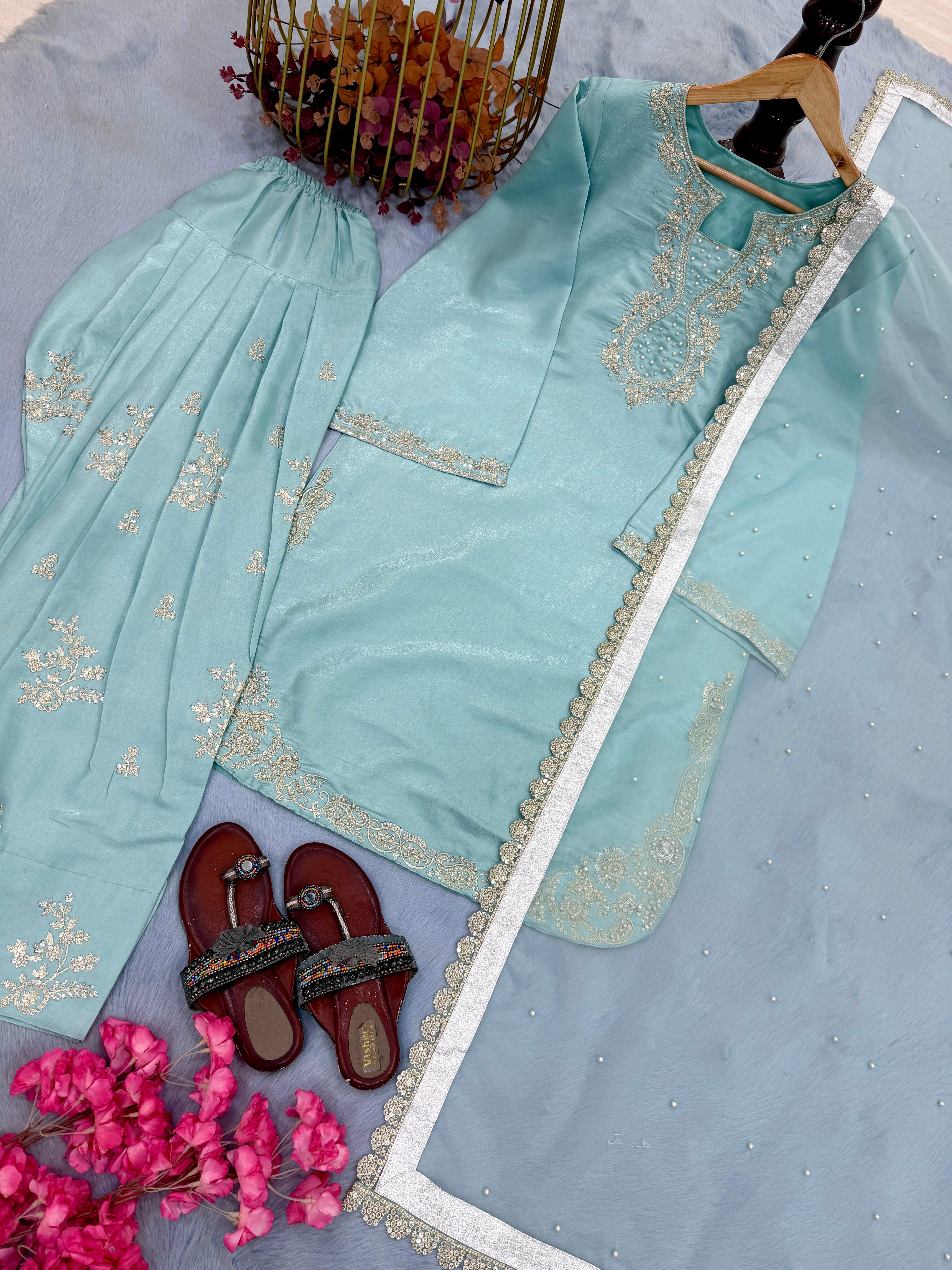 Riya - KD003  Kurti With Farshi Plazzo & Dupatta Set