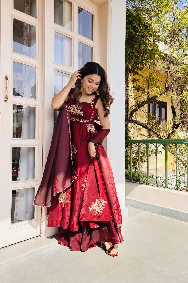 Anarkali – KD005 Maroon Round Flair Kurti