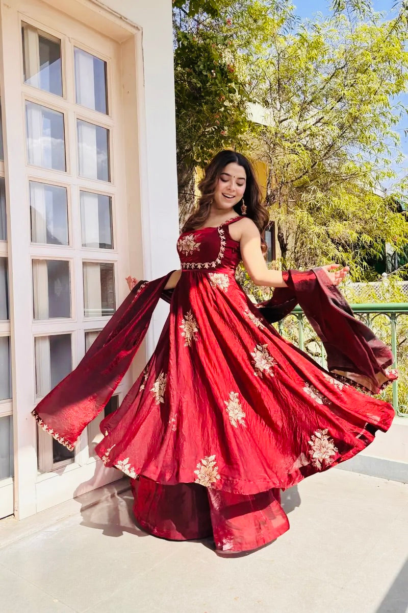 Anarkali – KD005 Maroon Round Flair Kurti
