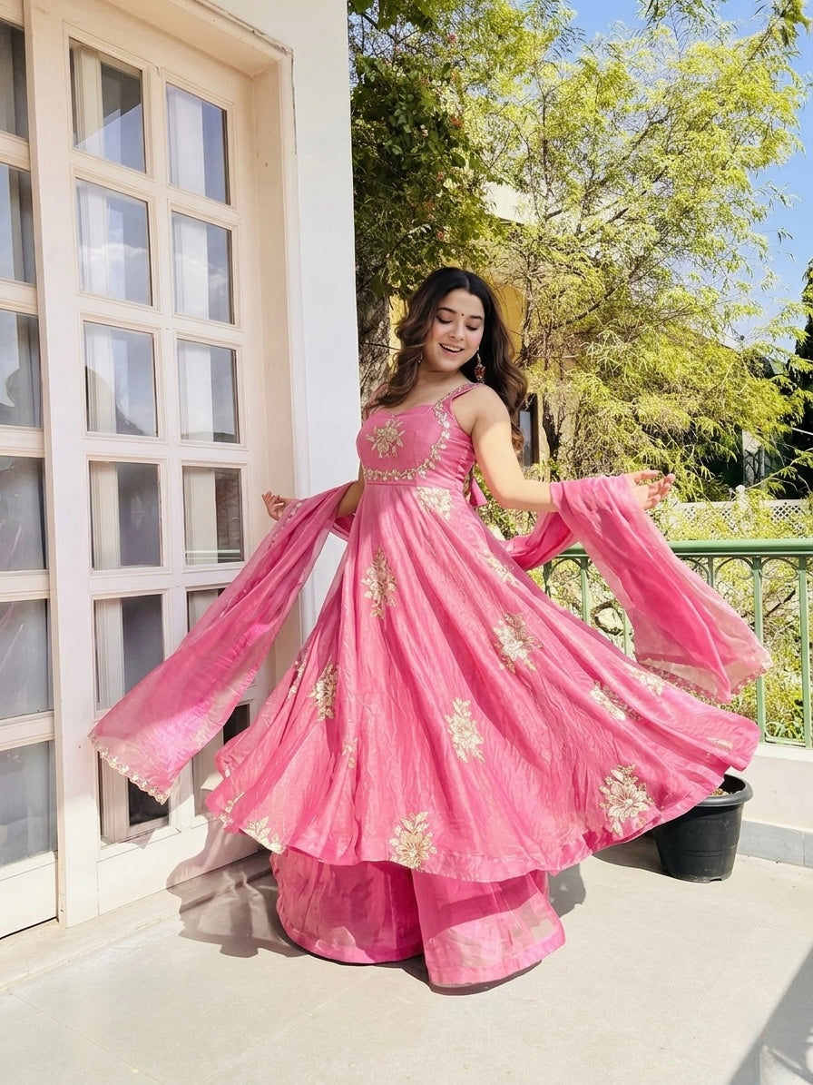 Anarkali – KD004 Pink Round Flair Kurti