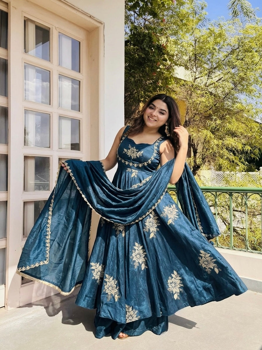 Anarkali – KD003 Royal Blue Round Flair Kurti