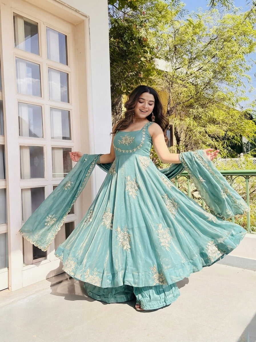 Anarkali – KD001 Sky Round Flair Kurti