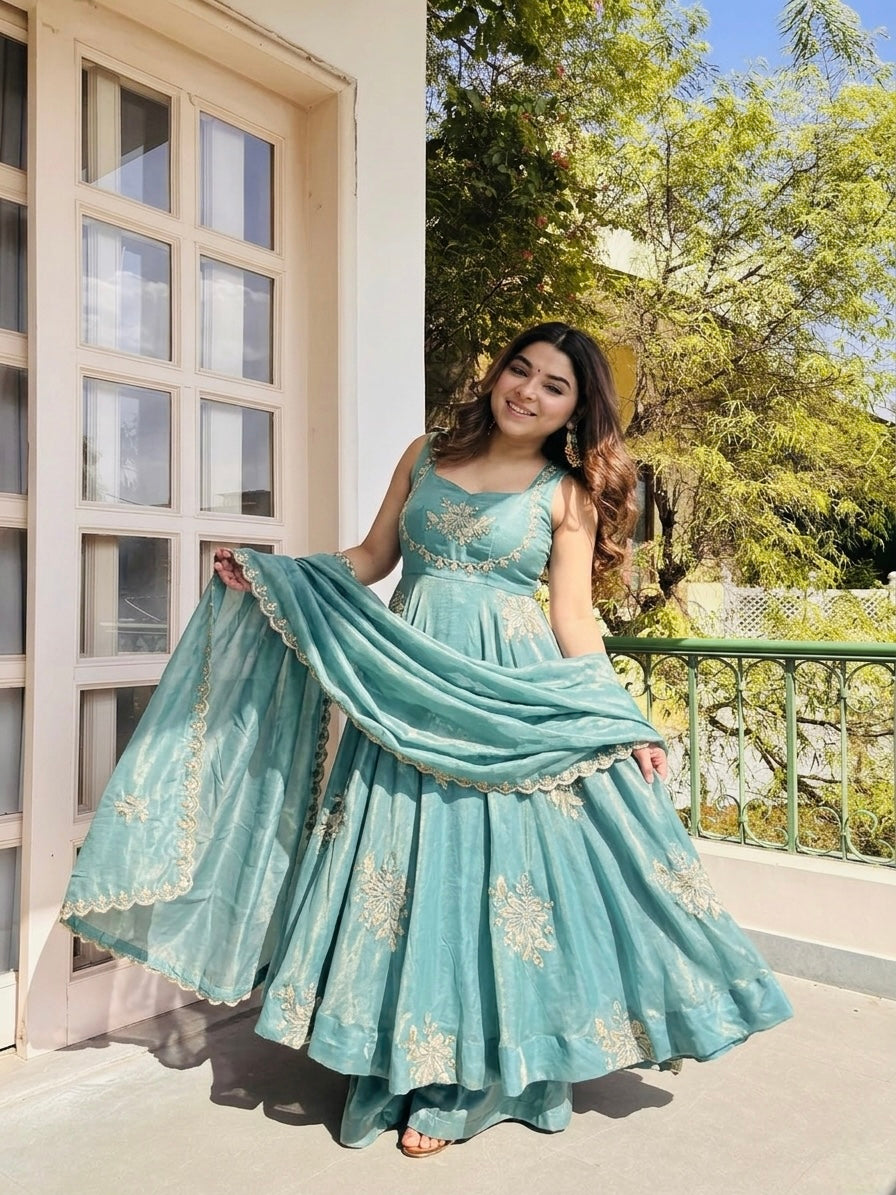 Anarkali – KD001 Sky Round Flair Kurti