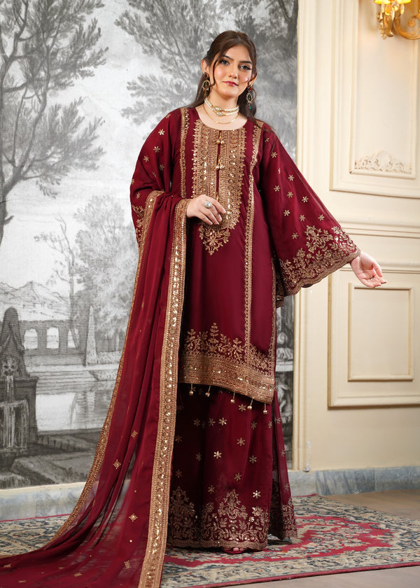 Jiya– KD001 Maroon Kurti With Flair Pant & Dupatta