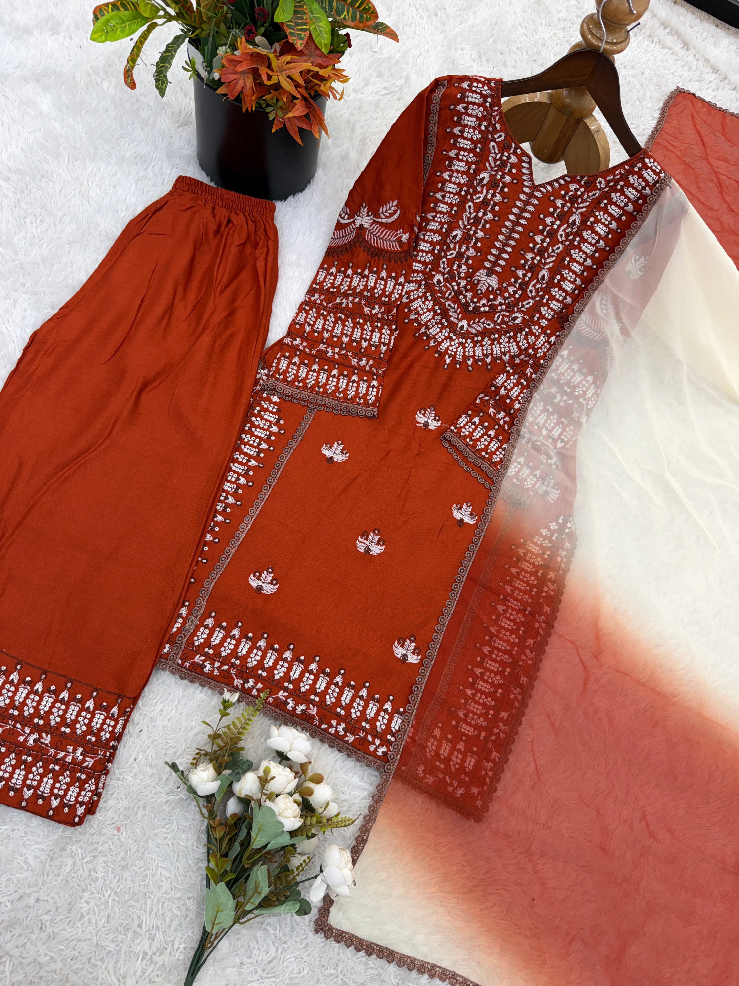 Aarika – KD004 Musterd Kurti with Pant & Rust Dupatta