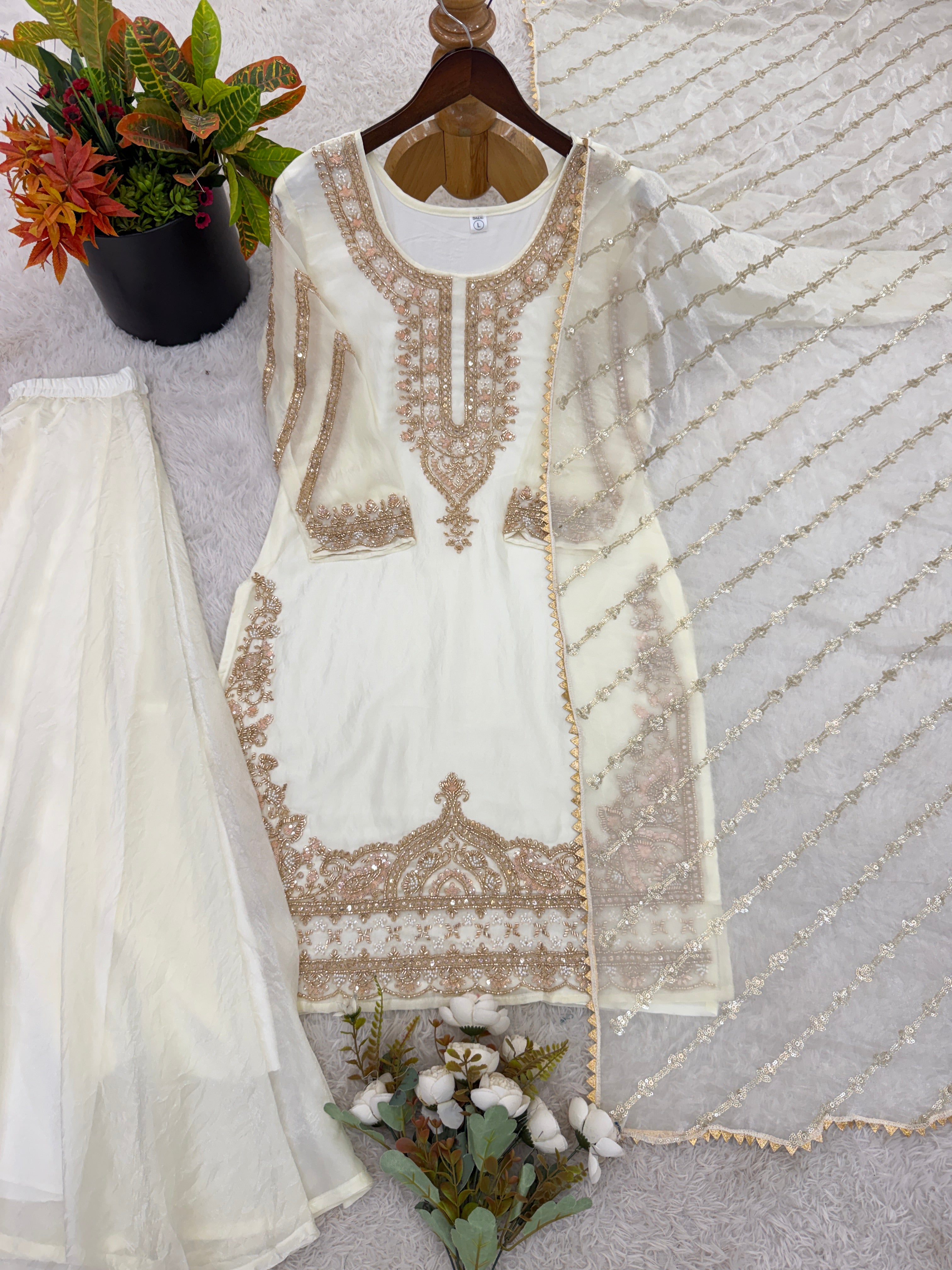 Riya - KD001 Embroidered Kurti With Palazzo & Dupatta Set