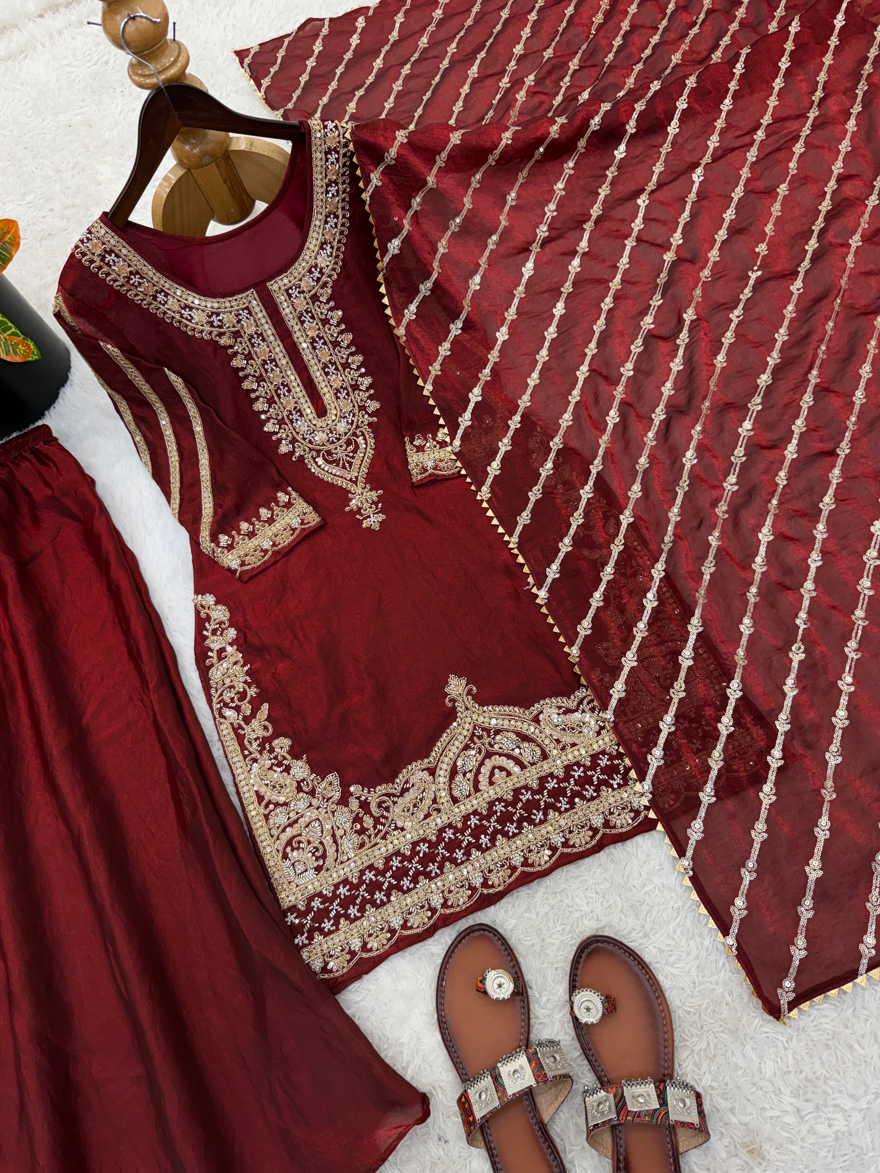 Riya - KD001 Embroidered Kurti With Palazzo & Dupatta Set
