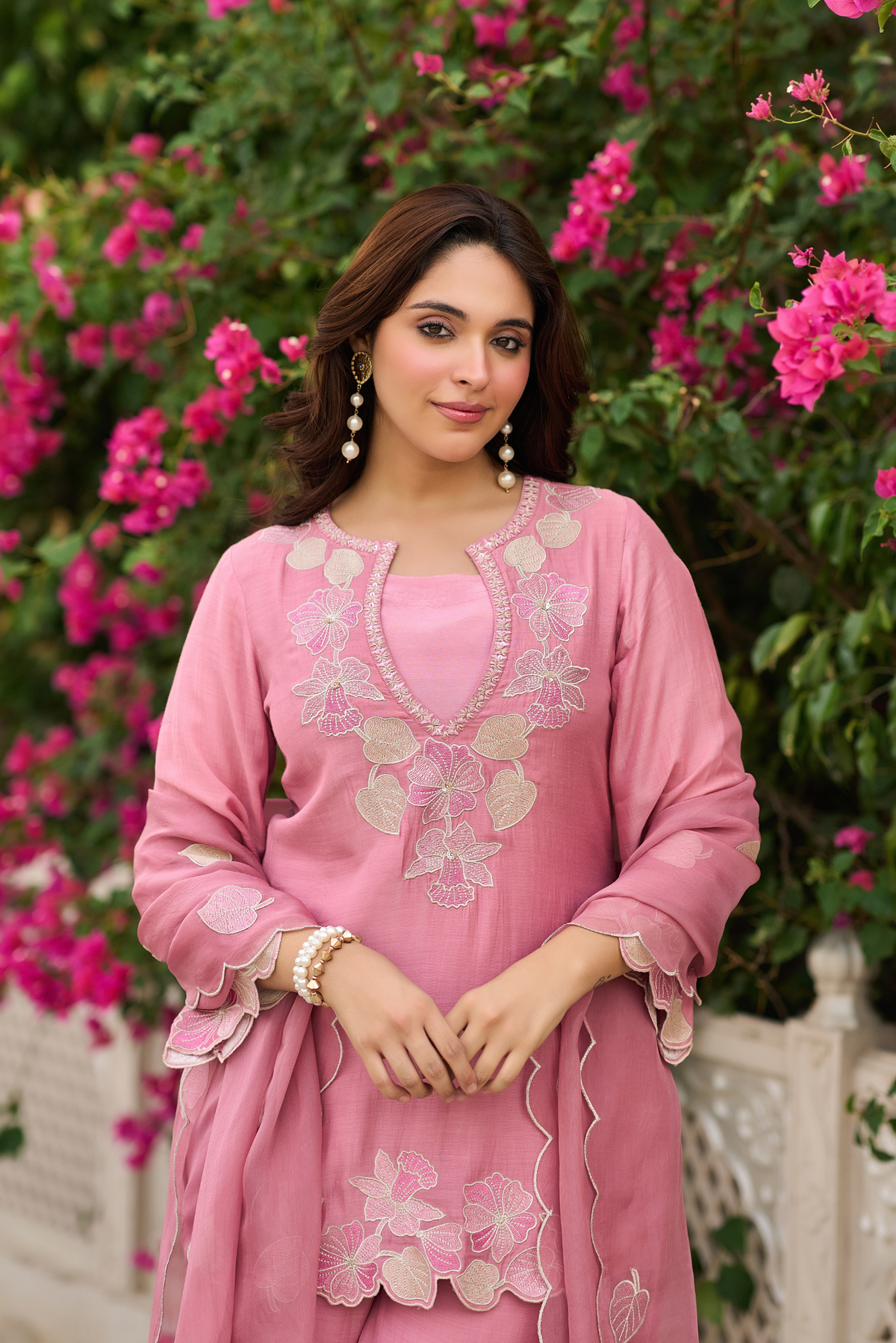Blush Rose Embroidered Kurta Set with Pant & Dupatta