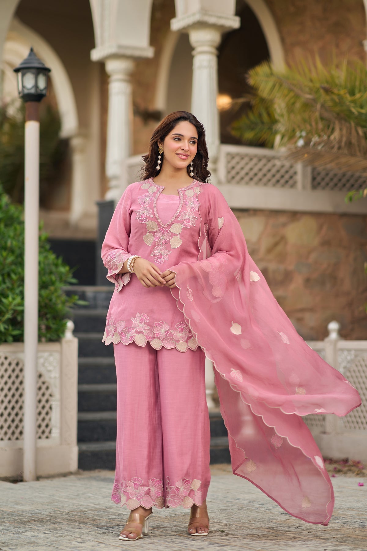 Blush Rose Embroidered Kurta Set with Pant & Dupatta