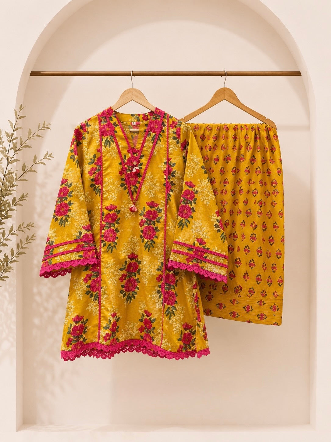 Women’s Yellow Floral Printed Kurta with Palazzo Set
