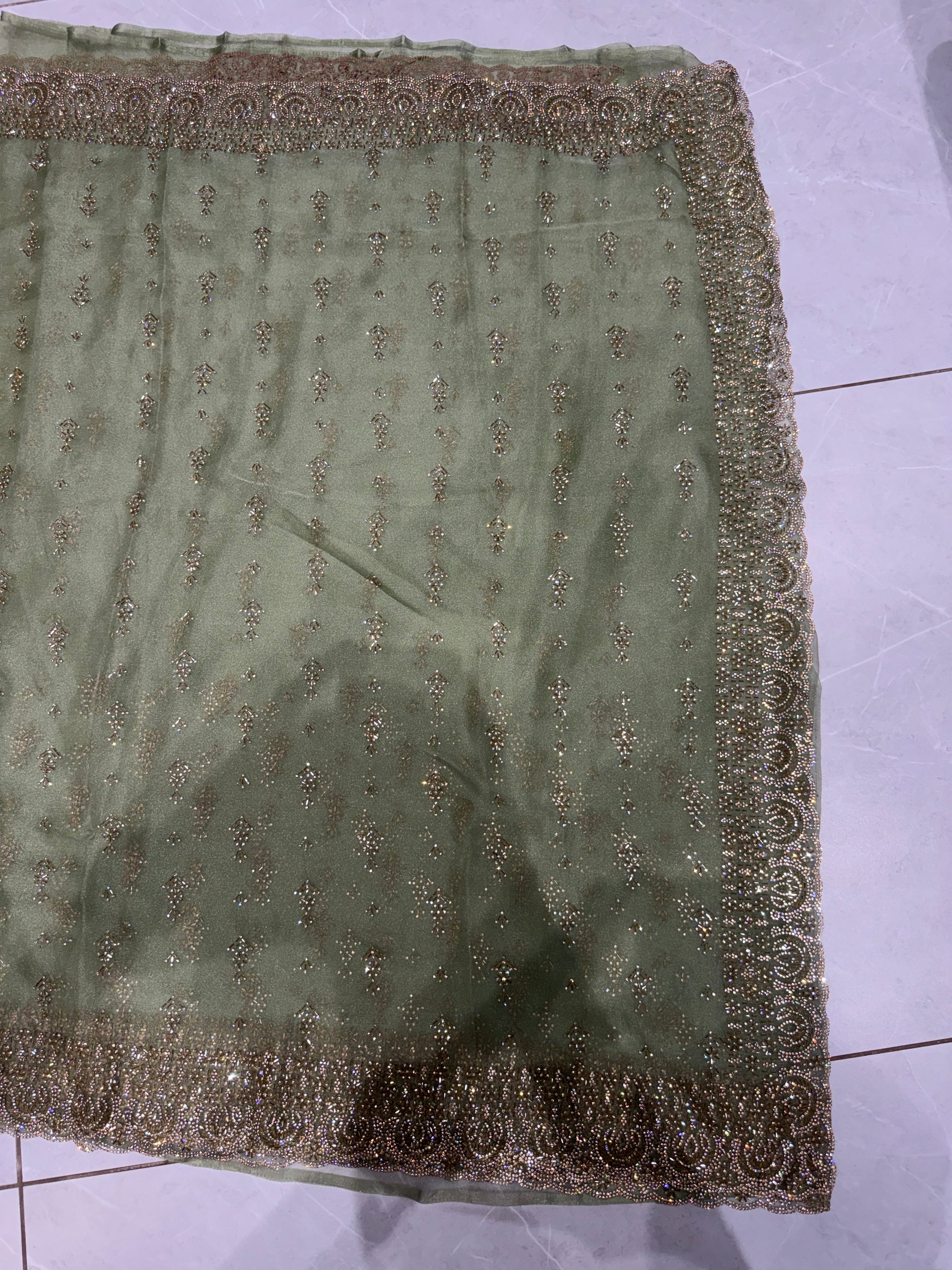 Green Designer Saree with Premium Embroidered Border