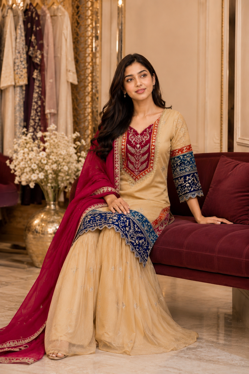 Riya - KD002 Rich Look Kurti With Sarara & Dupatta Set