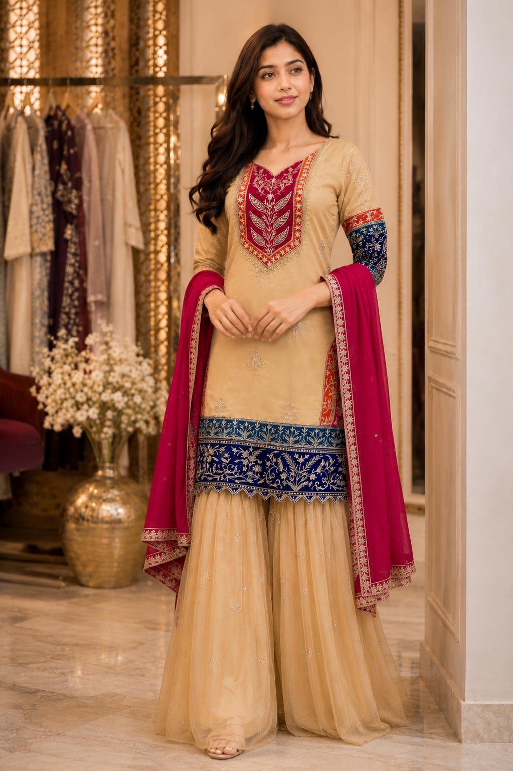 Riya - KD002 Rich Look Kurti With Sarara & Dupatta Set
