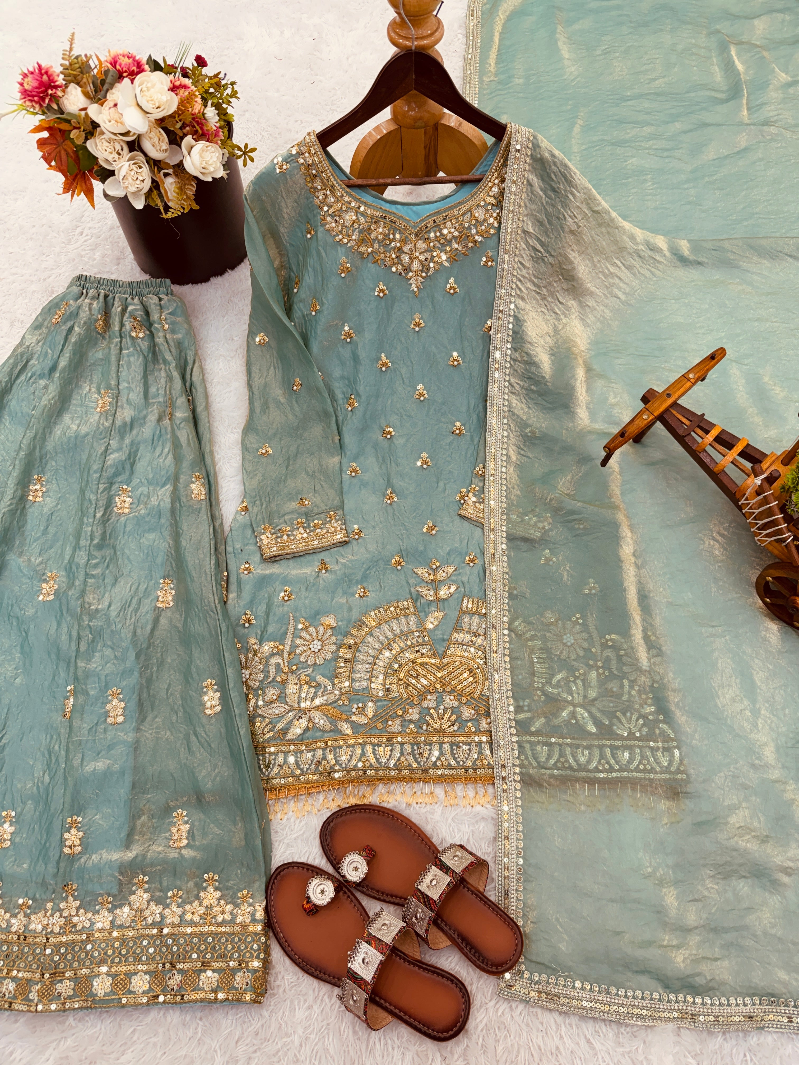 Vani - KD002 Ocean Mint Kurti With Pant & Dupatta