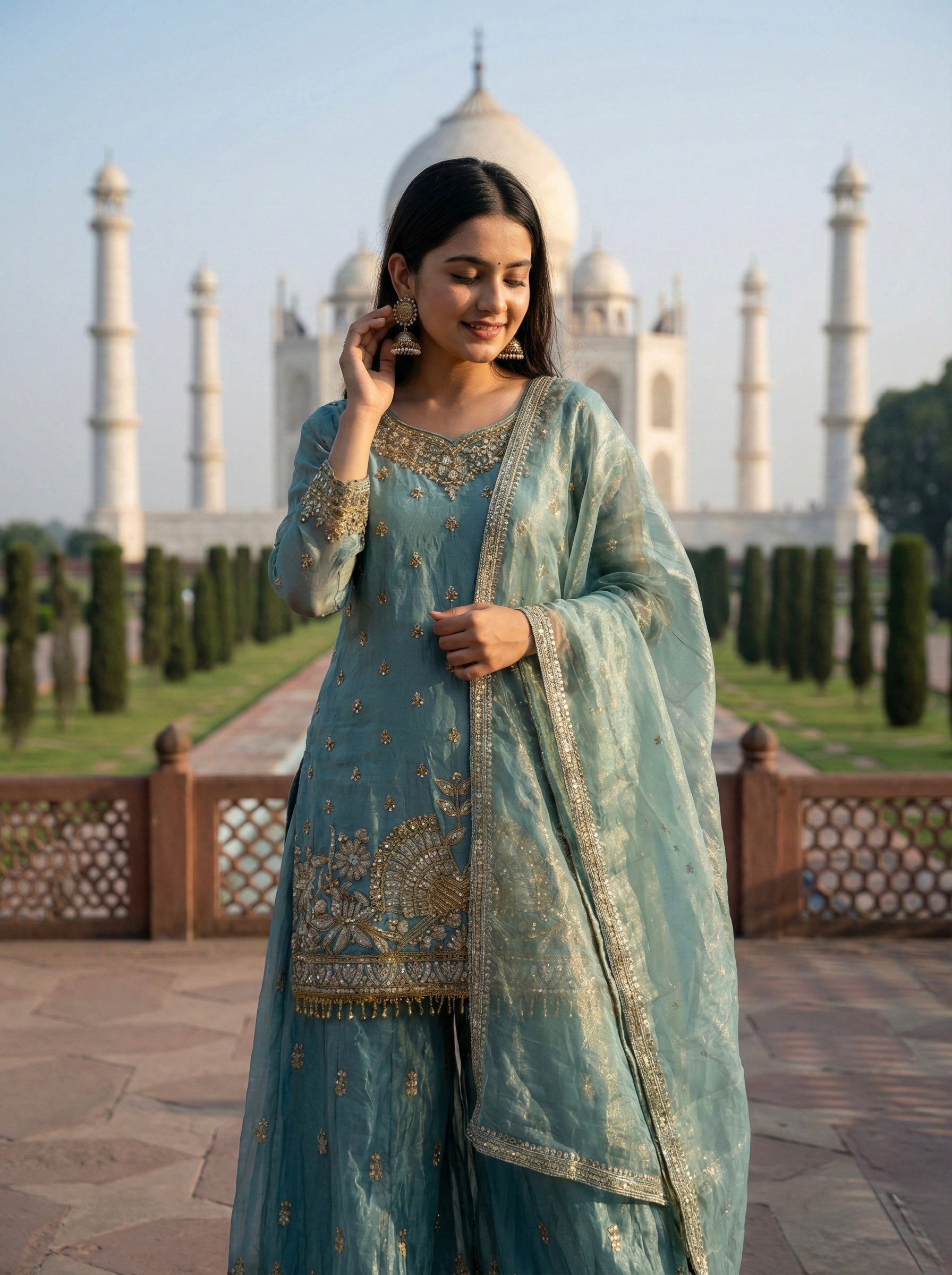 Vani - KD002 Ocean Mint Kurti With Pant & Dupatta
