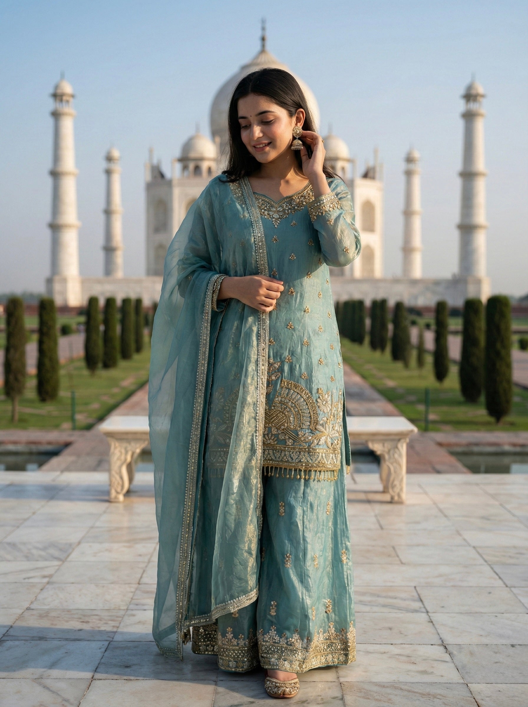 Vani - KD002 Ocean Mint Kurti With Pant & Dupatta