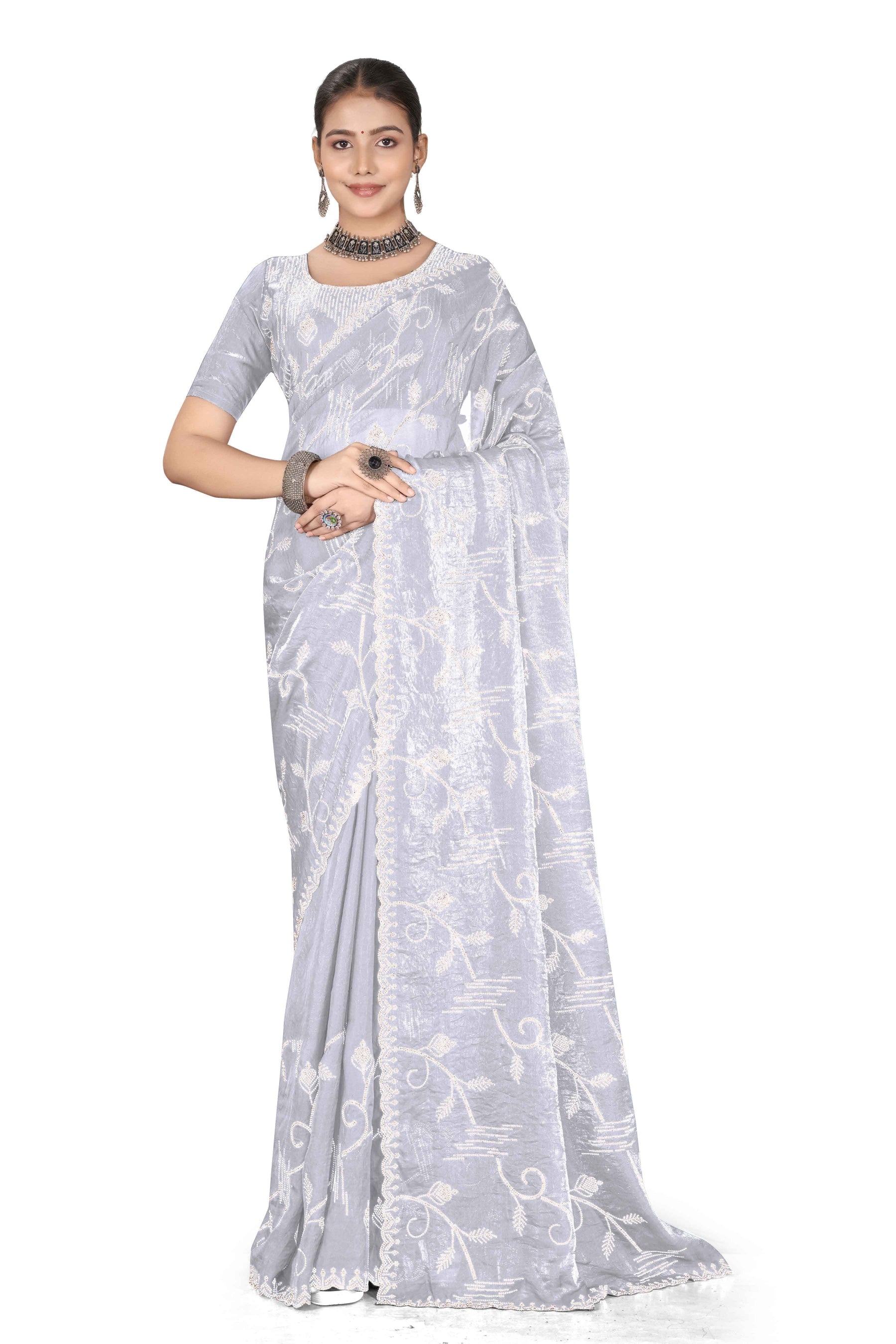 Nyra - KD1003 White Leaf Grace Saree