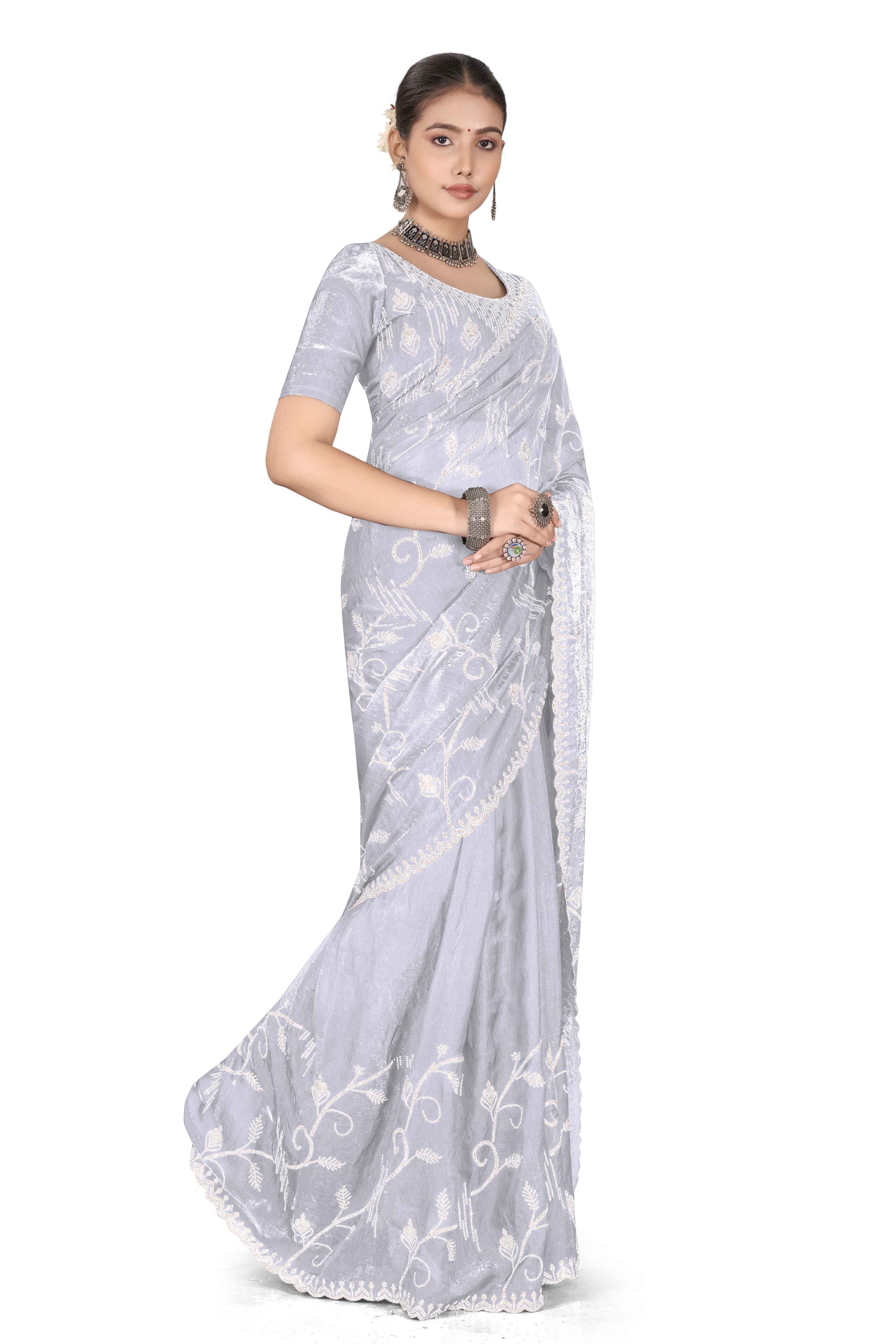 Nyra - KD1003 White Leaf Grace Saree